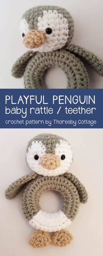Playful penguin crochet pattern | Crochet teether rattle pattern