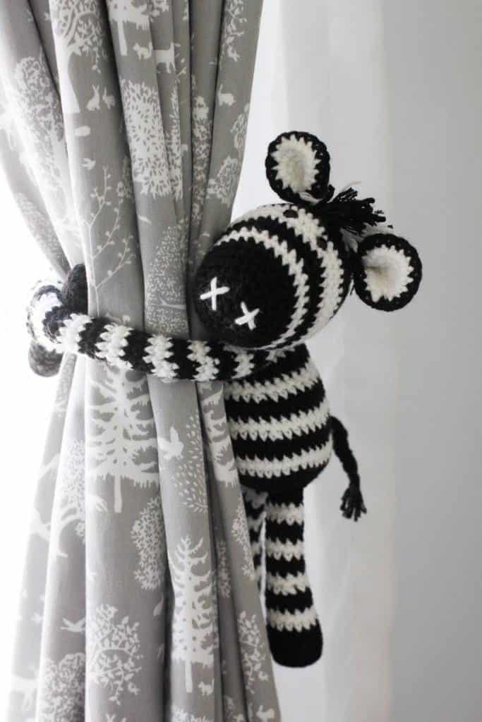 crochet zebra | crochet curtain tie back for nursery 