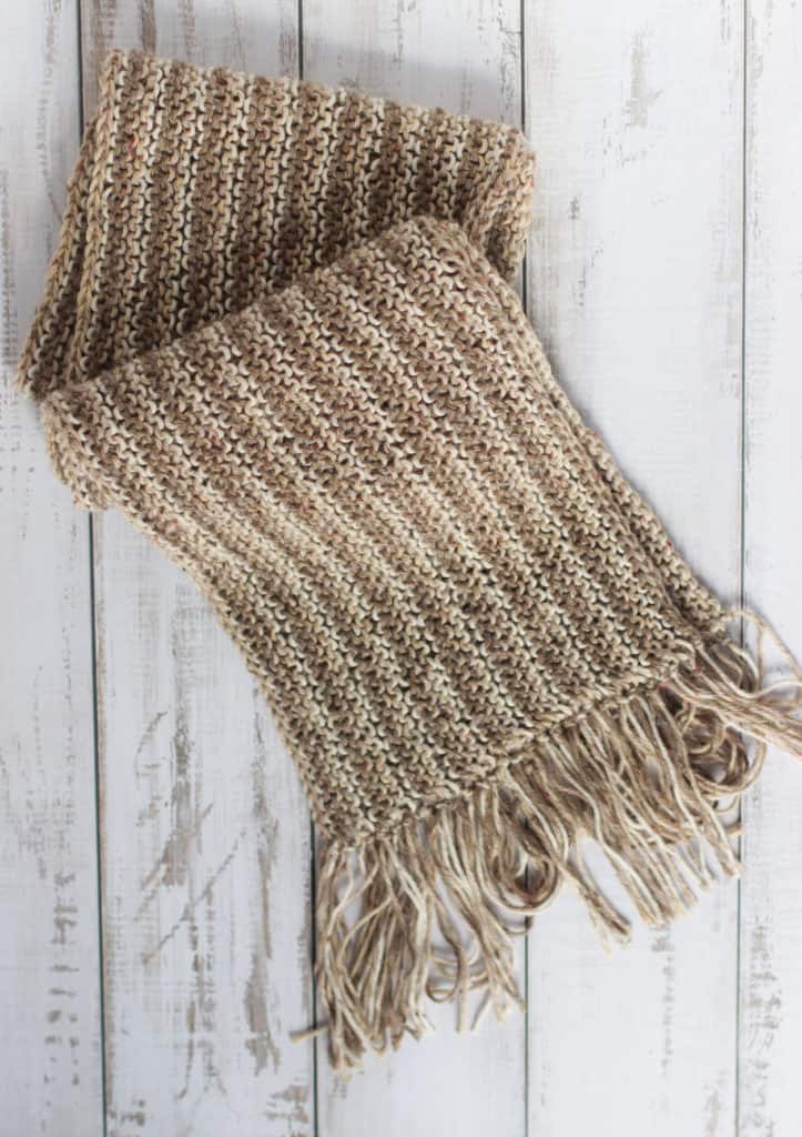 knitted scarf using Kraemer Yarns Tatamy Tweed DK