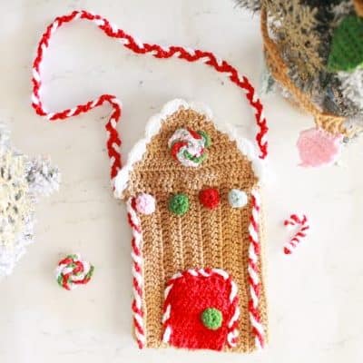 crochet gingerbread house purse