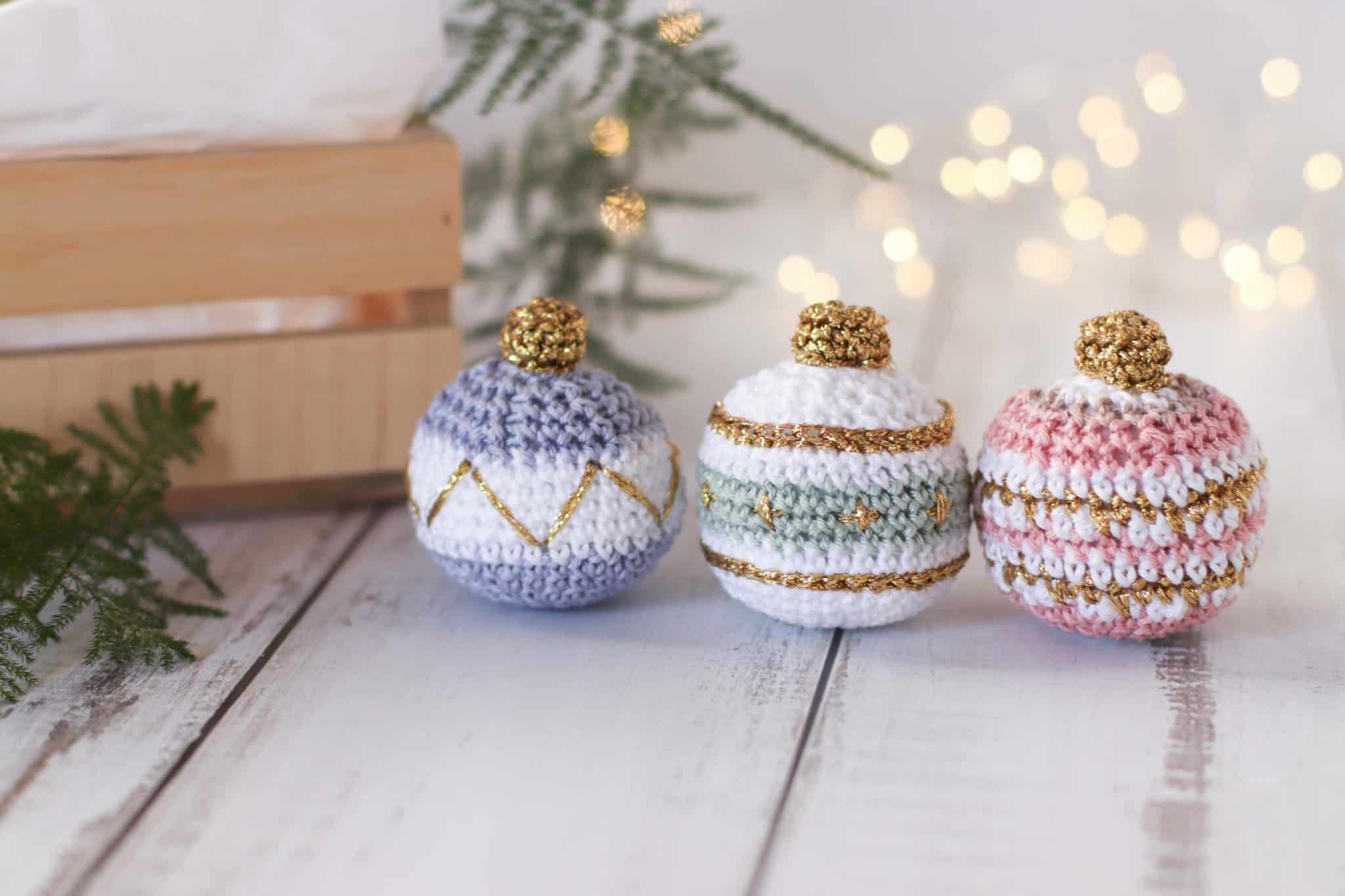 Three crochet Christmas baubles