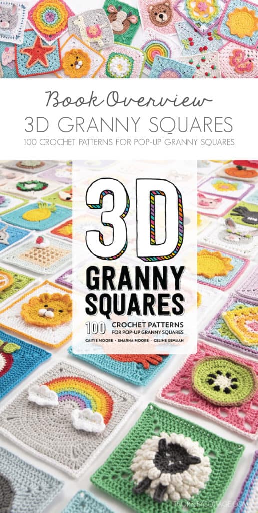 3D granny squares book cover. Lots of different granny squares on a white background