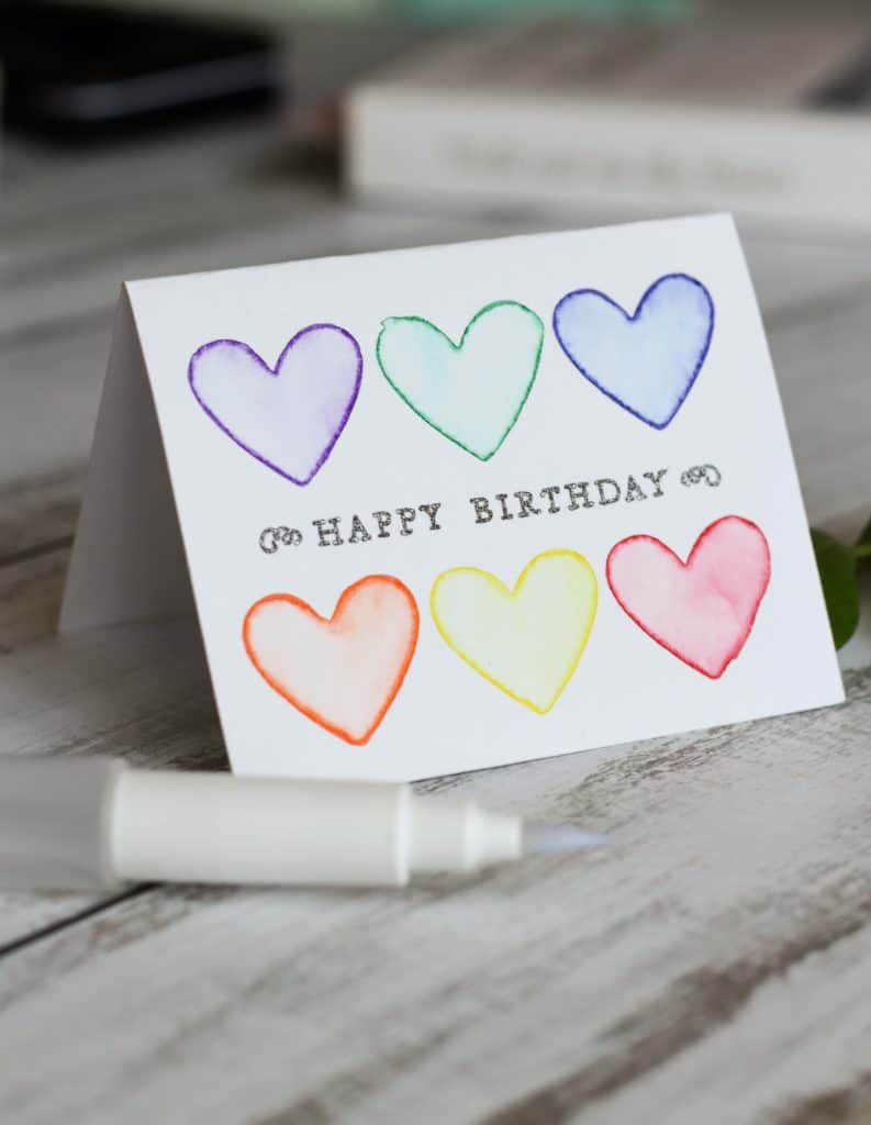 How to use Cricut watercolor markers to make a watercolor heart birthday card